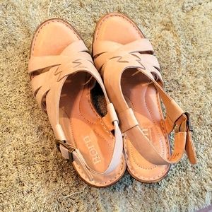 Born Strappy Sandals with Wood-Look Heels Size 6M
